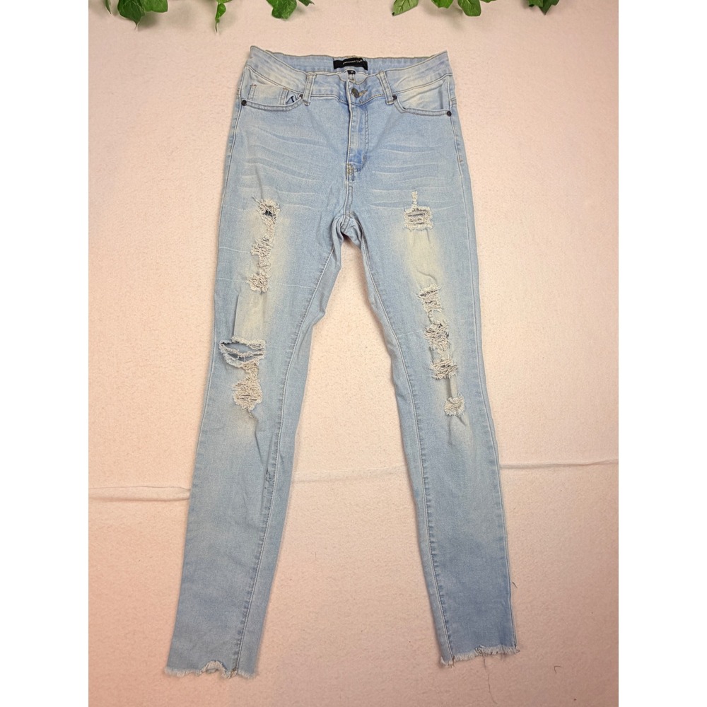 Between Us Light Wash Distressed Skinny Jeans Size 11 Raw Hem Ripped Denim